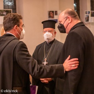 Abt Dr. Johannes Eckert, Erzpriester Apostolos Malamoussis, Weihbischof Rupert Graf zu Stolberg (Bild: elkb/mck)